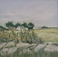 Helen Kerr, Across The Fields, Batik/embroidery
