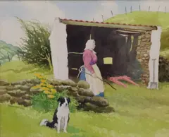 James MacIntyre, Woman And Sheepdog, Watercolour