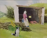 James MacIntyre, Woman And Sheepdog, Watercolour