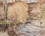 Tom Nisbett, Wooden Weir, Watercolour