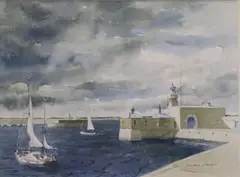 Edward O'Brien, Blustry Day Dun Laoghaire, Watercolour