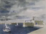 Edward O'Brien, Blustry Day Dun Laoghaire, Watercolour