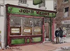 Pete Hogan, On South Anne Street Dublin, Watercolour and ink