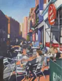Frank Hallinan Flood, Street Cafe South Anne Street, Oil on board