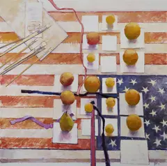 Richard Croft, Homage To Jasper Johns (Stars And Stripes With Fruit), Oil on canvas