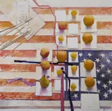 Richard Croft, Homage To Jasper Johns (Stars And Stripes With Fruit), Oil on canvas