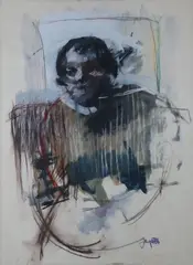 Paul Funge, Abstract Portrait, Oil & pastel on paper