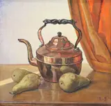 Hilda Van Stockhum, Teapot With Pears, Oil on board