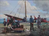 Tony McNally, Shelling The Prawns, Oil on canvas