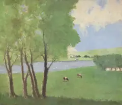 William Jackson, CATTLE GRAZING by A RIVER, Oil on canvas