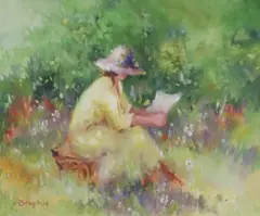 Elizabeth Brophy, Reading In The Garden, Oil on board