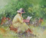 Elizabeth Brophy, Reading In The Garden, Oil on board