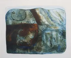 Cat by Anita Shelbourne, Etching, sold Feb 2026