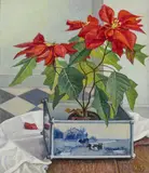 Hilda van Stockum, Poinsettia In Delft Cache-Pot, Oil on board