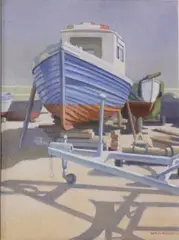 William Carron, Boats On The Slipway, Acrylic on card