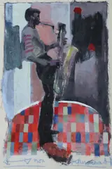 Paul Funge, The Saxophone Player, Oil on paper laid on board