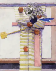 Still Life, Asian Pears, Clematis & Fly Swat by Richard Croft, Oil on canvas, sold Mar 2026