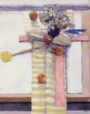 Richard Croft, Still Life, Asian Pears, Clematis & Fly Swat, Oil on canvas