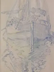 Prow Of Manned Fishing Vessel by Mary Swanzy, Crayon, sold Mar 2026