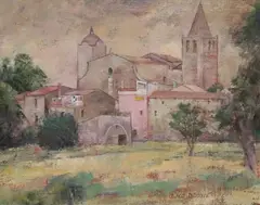 Denis Osborne, Medieval Village, Palos, Oil on canvas