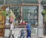 John Coyle, Street Scene With Window Dresser