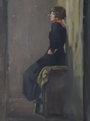 Reginald Mills, Waiting To Go On Stage, Oil on board