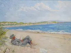 Estella Solomons, Seamus O'Sullivan On The Strand, Co.Kerry, Oil on canvas laid on board