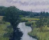 Brett McEntagart, FIGURES by A STREAM, Oil on board