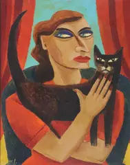 Lady With Cat by Graham Knuttel, Oil on canvas, sold Dec 2025