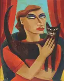 Graham Knuttel, Lady With Cat, Oil on canvas