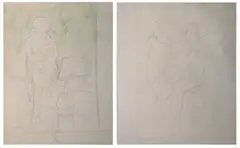 William John Leech, Musicians - A Double Sided Study, One work pencil & one pencil with watercolour