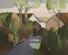Leo Toye, Laneway With Buildings, Mixed media