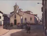 Richard Croft, Village Square With Church, Oil on canvas