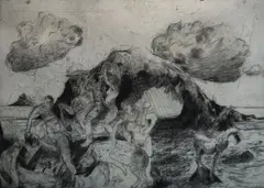 The Haemorrhage by Diarmuid Delargy, 1987, Black & white etching, sold Dec 2025
