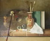 Stuart Morle, Still Life With Palette And Japanese Vase, Oil on board