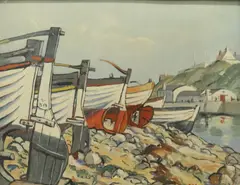 Authur Buckman, Boats At Kilkeel Harbour, Oil on board