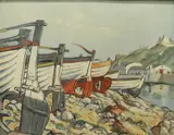 Authur Buckman, Boats At Kilkeel Harbour, Oil on board