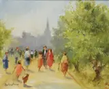 Elizabeth Brophy, Strolling In The Park, Oil on board