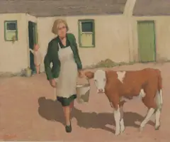 Norman Smyth, Feeding The Calf, Oil on board