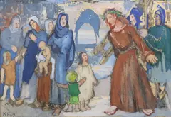 Kathleen Fox, Christ Meets His Blessed Mother, / CHRIST MEETS THE WOMEN OF JERUSALEM Gouache