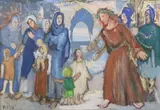 Kathleen Fox, Christ Meets His Blessed Mother, / CHRIST MEETS THE WOMEN OF JERUSALEM Gouache