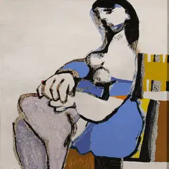 Colin Middleton, Seated Woman In Blue, Oil on board