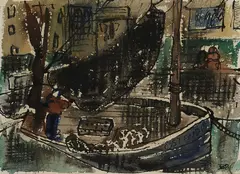 Basil Rakoczi, Harbour Scene, Watercolour
