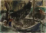 Basil Rakoczi, Harbour Scene, Watercolour