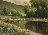 James Humbert Craig, CATTLE GRAZING by THE DUN RIVER IN THE GLENS, Oil on canvas