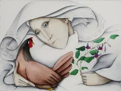 Barry Castle, Woman And Little Red Hen, Watercolour