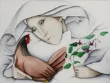 Barry Castle, Woman And Little Red Hen, Watercolour