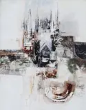 George Campbell, Gaudi's Church Barcelona, Oil on board
