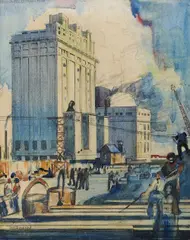 Maurice MacGonigal, Dublin Docks, 1920, Watercolour over pencil