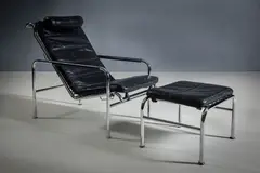 Zanotta, A Leather And Chrome Easy Chair & Stool, by ZANOTTA